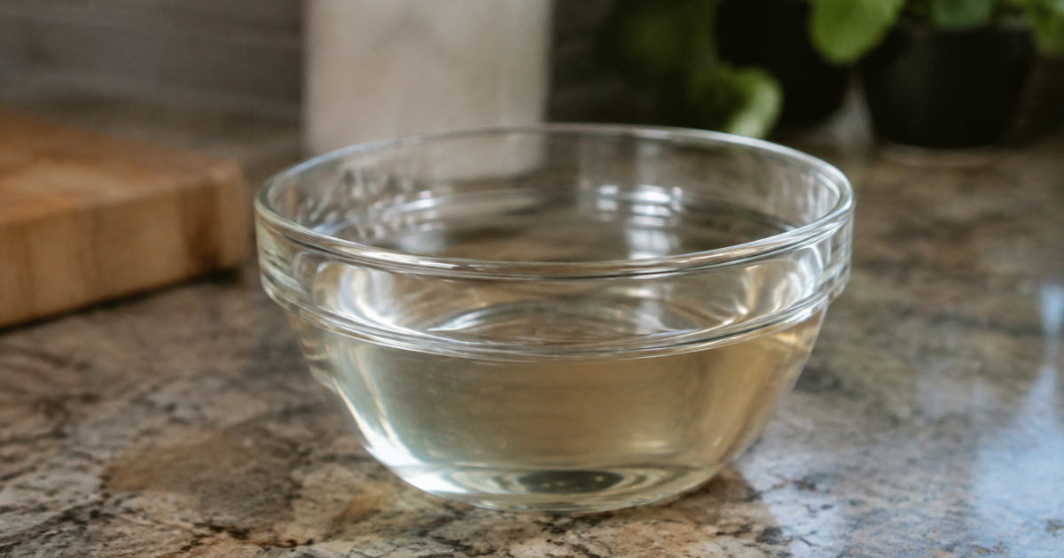 Bol en verre avec vinaigre pose sur comptoir