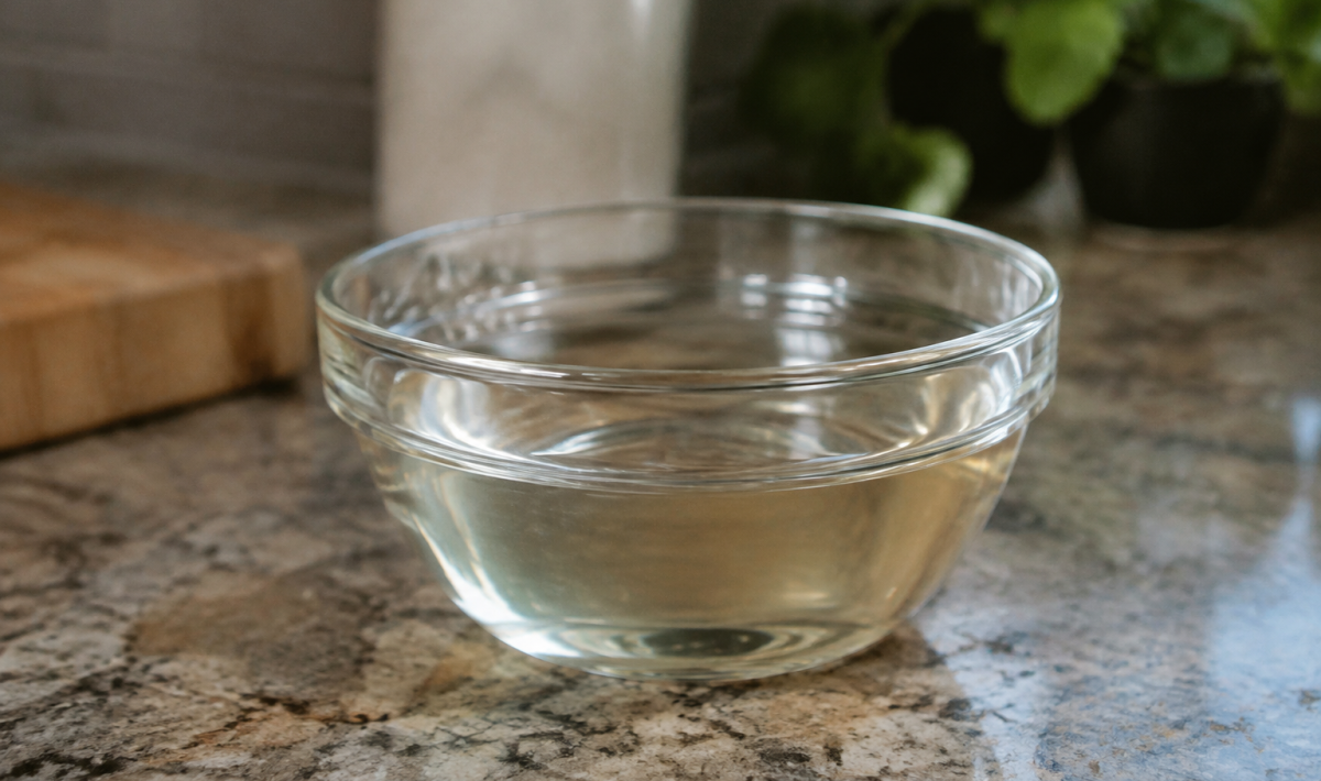 Bol en verre avec vinaigre pose sur comptoir